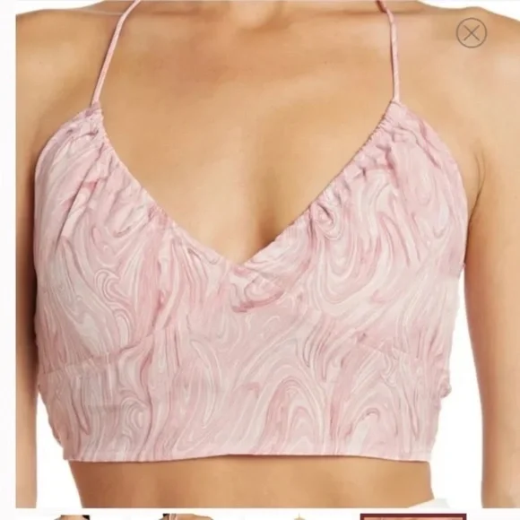 NWT Elodie Ruched Strappy Pink Halter Crop - Picture 3 of 10